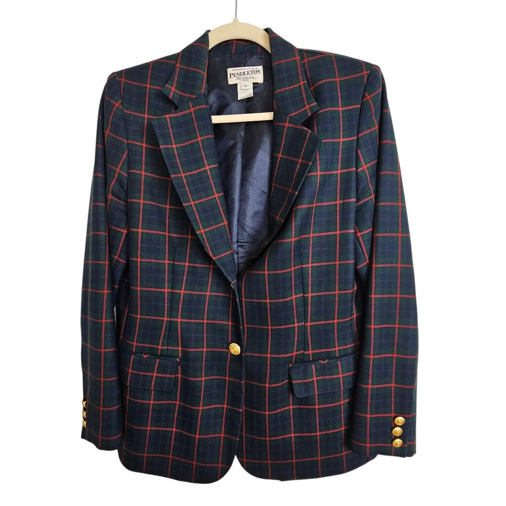 Vintage Pendleton Womens Wool Plaid Skirt Blazer 2Pc Set Sz 10P/12 Dark Academia